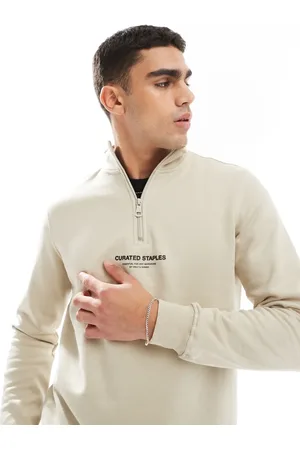 Only & Sons Jersey color piedra con cremallera corta y cuello alto Curated de -Neutro