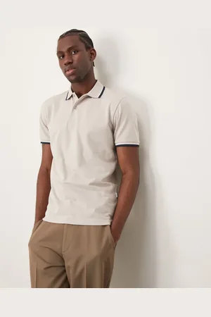 SELECTED Polo color crema con ribetes de -Blanco