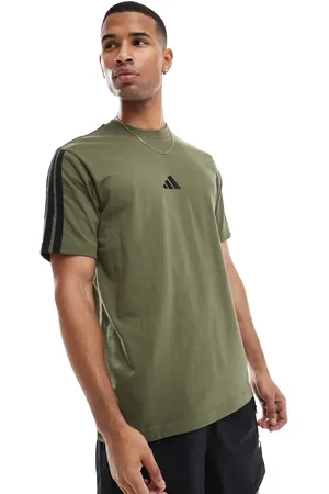 adidas Camiseta verde con detalle de 3 rayas Essentials de