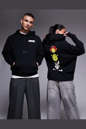 ASOS Sudadera negra unisex extragrande con capucha y estampado de "Shrek" de