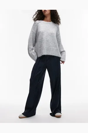 Topshop Pantalones plisados de pernera ancha de tejido rugoso de