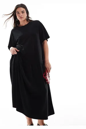 ASOS Vestido midi con bajo acampanado y lazada en la espalda de pana gruesa de ASOS DESIGN Curve