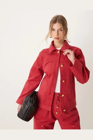 Ghospell Chaqueta vaquera roja Drill de (parte de un conjunto)