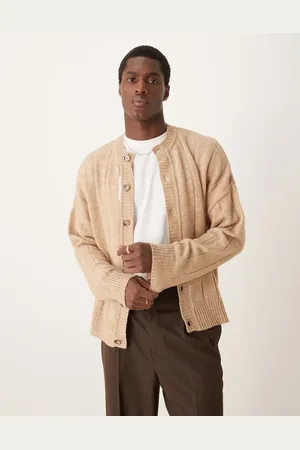 ASOS Cárdigan de corte cuadrado extragrande con cuello redondo y detalle de pespuntes de -Neutro