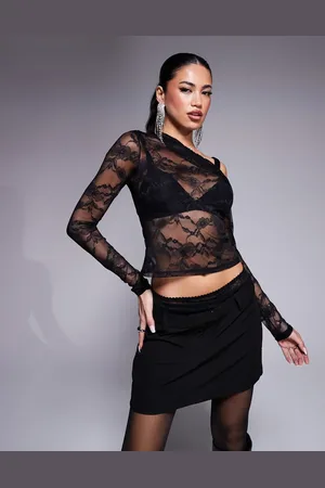 ASOS Top de manga larga con hombro caído de encaje de