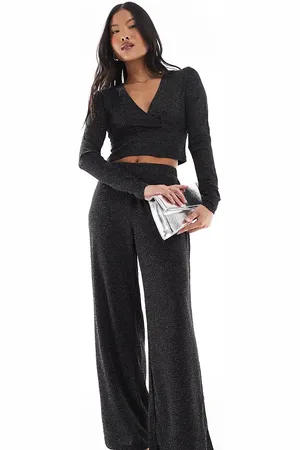 VERO MODA Pantalones negros efecto purpurina de pernera ancha de (parte de un conjunto)