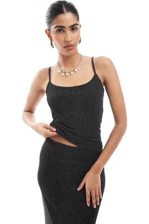 VERO MODA Top negro de tirantes con acabado de purpurina Mix & Match de (parte de un conjunto)