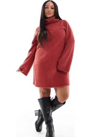ASOS Vestido corto color óxido estilo jersey con cuello vuelto de punto mullido muy suave de ASOS DESIGN Curve-Multicolor