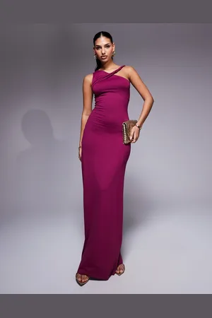 ASOS Vestido largo moldeador con tirante retorcido de punto liso de -Rojo