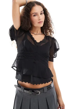 Reclaimed Blusa de tarde negra con detalle de encaje de -Multicolor