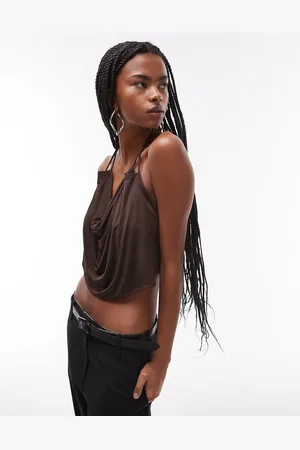 MANGO Top oscuro vaporoso con cuello halter de