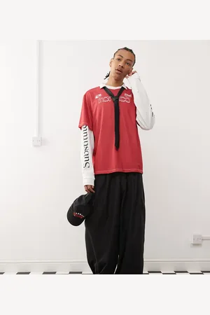 COLLUSION Camiseta roja de estilo fútbol con estampado "Monaco" de
