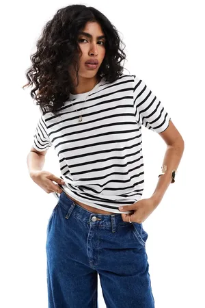 JJXX Camiseta corta blanca a rayas negras extragrande de -Negro