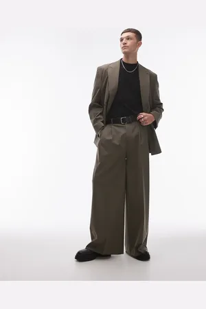 Topman Pantalones caquis de talle alto y pernera ancha de -Verde