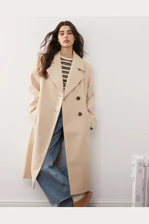 Miss Selfridge Abrigo largo color extragrande de tejido cepillado de -Beis neutro