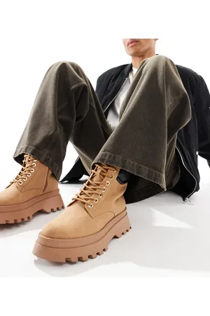 ASOS Botas color de estilo worker con cordones y suela gruesa de -Beis neutro