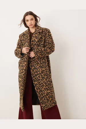 Miss Selfridge Abrigo largo extragrande con estampado de y acabado cepillado de -Multicolor
