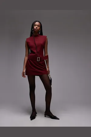 MANGO Vestido corto con cinturón y cuello alto de