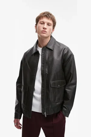 Topman Chaqueta negra de cuero sintético A2 de