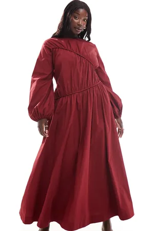 ASOS Vestido largo asimétrico y fruncido de ASOS DESIGN Curve-Rojo