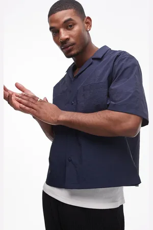 Topman Camisa corta de manga corta y corte cuadrado de tejido técnico de