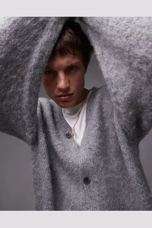 Topman Cárdigan jaspeado con cuello de pico y dos bolsillos delanteros de punto de