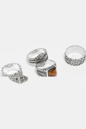 ASOS Pack de 5 anillos bruñido con diseños de garra y brújula de