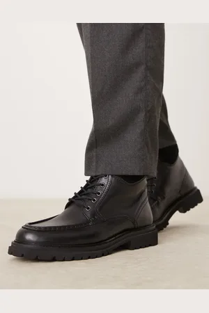ASOS Botas negras con bandeleta y cordones de cuero pulido de