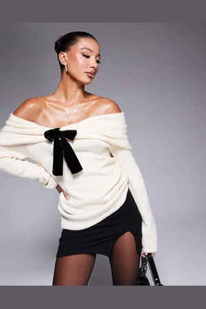 River Island Jersey con escote Bardot y detalle de lazo de -Neutro