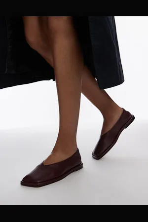 Topshop Zapatos planos sin forro con puntera cuadrada de cuero Charlotte de -Rojo