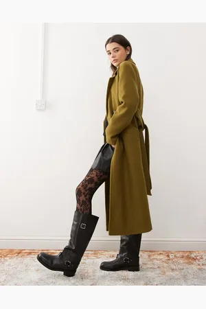 Miss Selfridge Abrigo de vestir cruzado con cinturón de -Verde