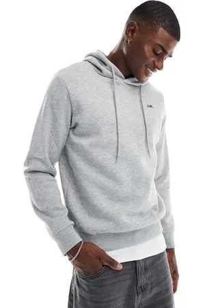 JJ Sudadera gris con capucha y logo pequeño en el pecho de
