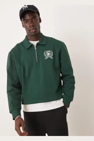 ASOS Polo verde de corte cuadrado extragrande con bordado en el pecho y ribetes de
