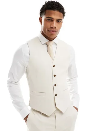 ASOS Chaleco de traje color piedra entallado con textura de tejido panamá de Wedding-Beis neutro