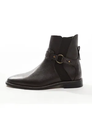 ASOS Botines Chelsea marrones de cuero con correa y hebilla de