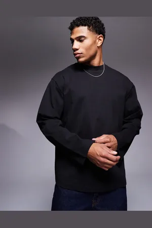 ASOS Camiseta negra holgada de corte cuadrado y manga larga con hombros caídos de tejido grueso de