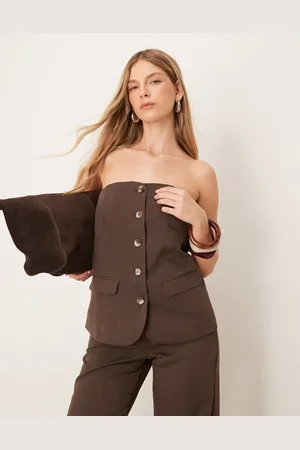 VILA Chaleco de traje marrón chocolate con escote palabra de honor de (parte de un conjunto)-Neutro
