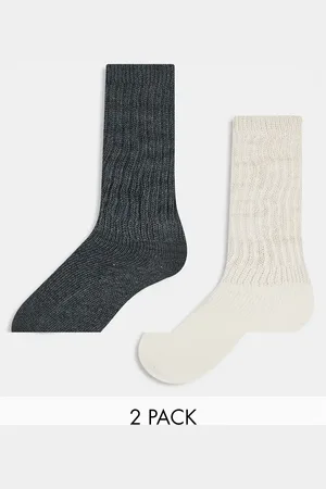 Cotton On Pack de 2 pares de calcetines de color crudo y gris carbón con diseño fruncido de estilo años 90 de Cotton On