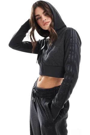 adidas Sudadera negra con capucha y cremallera de felpa de (parte de un conjunto)-Gris