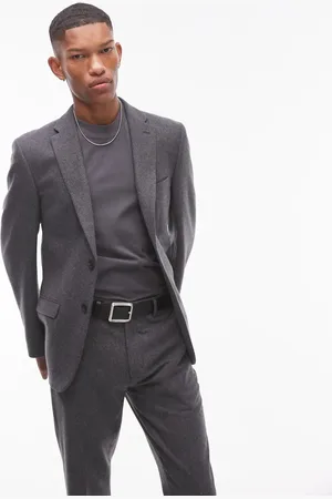 Topman Chaqueta de traje de corte slim de mezcla de lino premium de