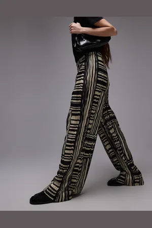 Topshop Pantalones multicolores plisados de pernera ancha con estampado abstracto de -Negro
