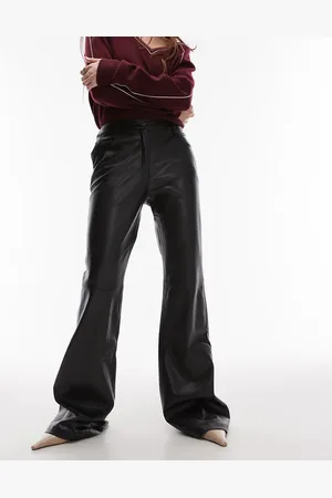 MANGO Pantalones de campana de tejido efecto cuero de