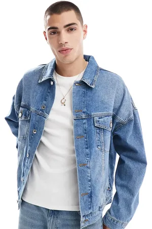 ASOS Chaqueta de camionero azul extragrande con lavado medio de