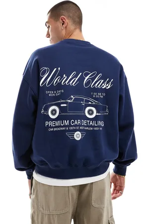 Cotton On Sudadera azul marino de corte cuadrado con estampado gráfico "World Class" de estilo retro de Cotton On