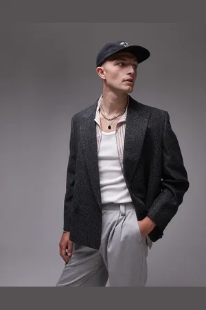 Topman Chaqueta de traje jaspeado de corte cuadrado de mezcla de lana premium de