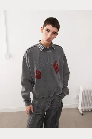 Weekday Sudadera extragrande con lavado negro, estampado gráfico y texto bordado Liam de