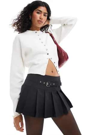 ONLY Minifalda pantalón gris carbón a cuadros con cinturón de
