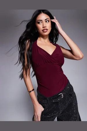 River Island Body burdeos cruzado y fruncido de -Rojo
