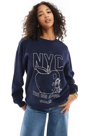 Daisy Street Sudadera con estampado gráfico de Garfield y texto "NYC" de