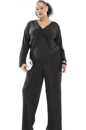 VERO MODA Pantalones negros efecto purpurina de pernera ancha de (parte de un conjunto)
